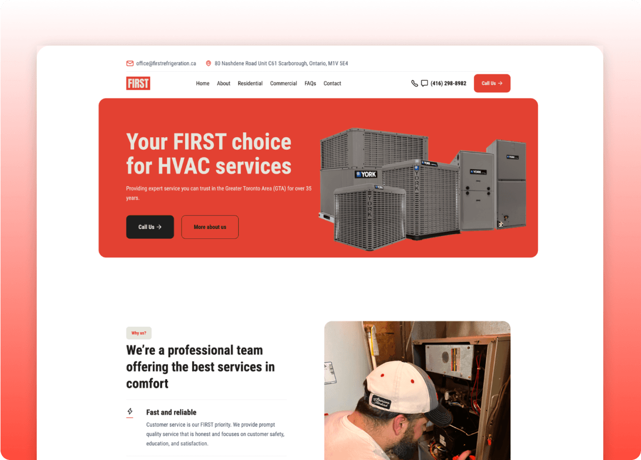 Screenshot of a webpage featuring audio equipment, with a red gradient background and promotional content.