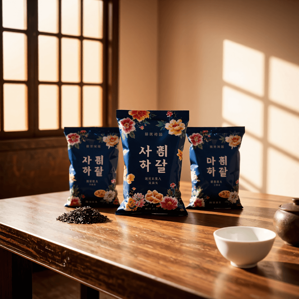 product photography of packaging of assorted Korean snacks