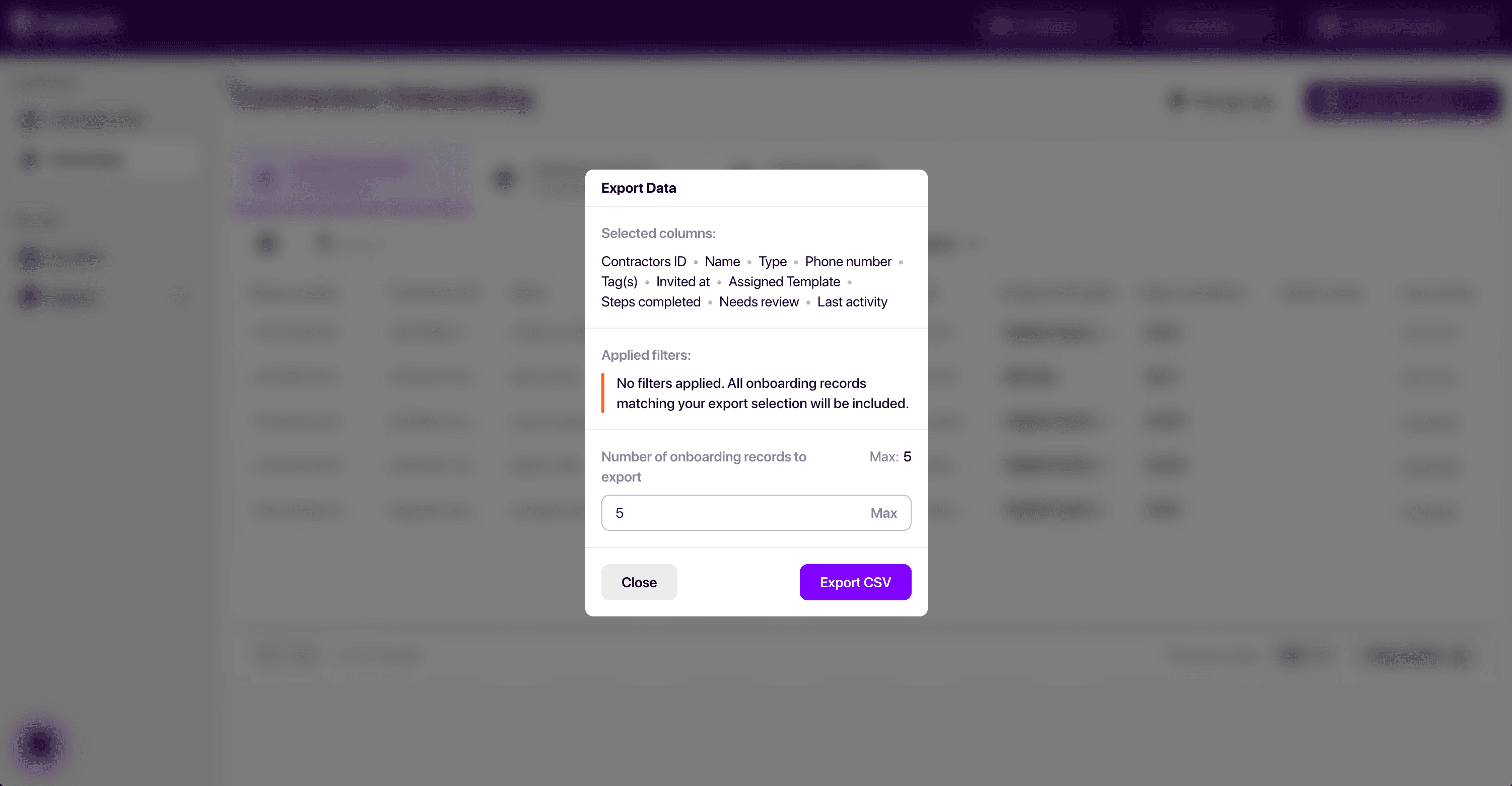 New export modal