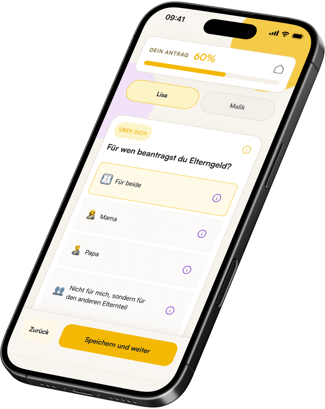 App-Screenshot, der eine beispielhafte Frage in der formie App zeigt