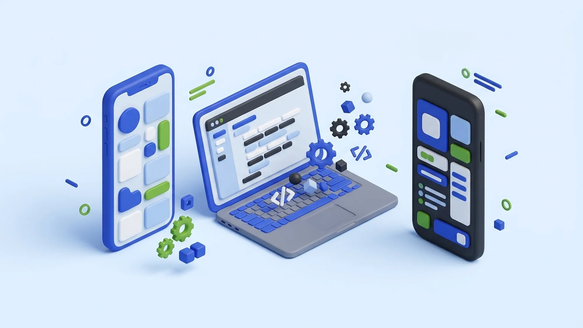 Illustration 3D du développement mobile natif iOS et Android dans une agence en Tunisie
