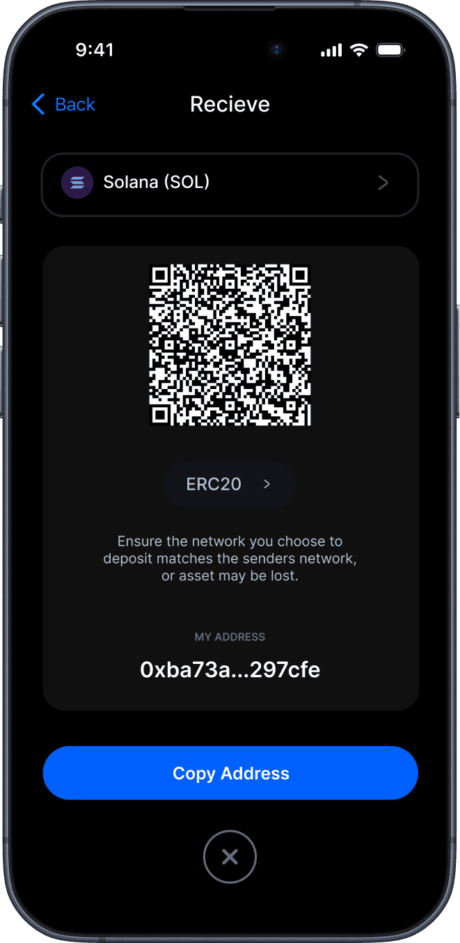 Image of a recieve transaction on a crypto app