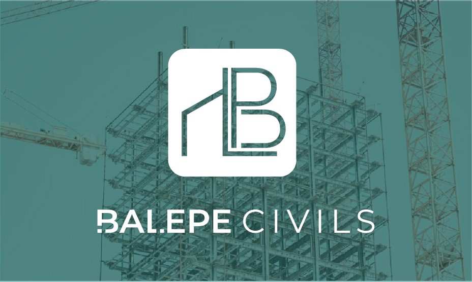Poster design with the company logo centered, layered over architectural schematics in the background to suggest structure and precision