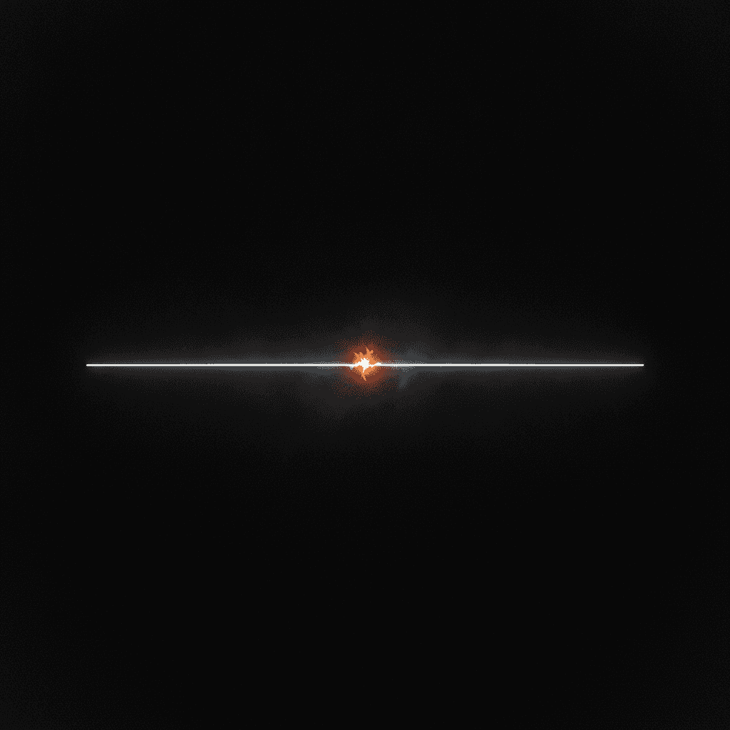 Single thin orange line of light bisecting a deep black field, broken at center