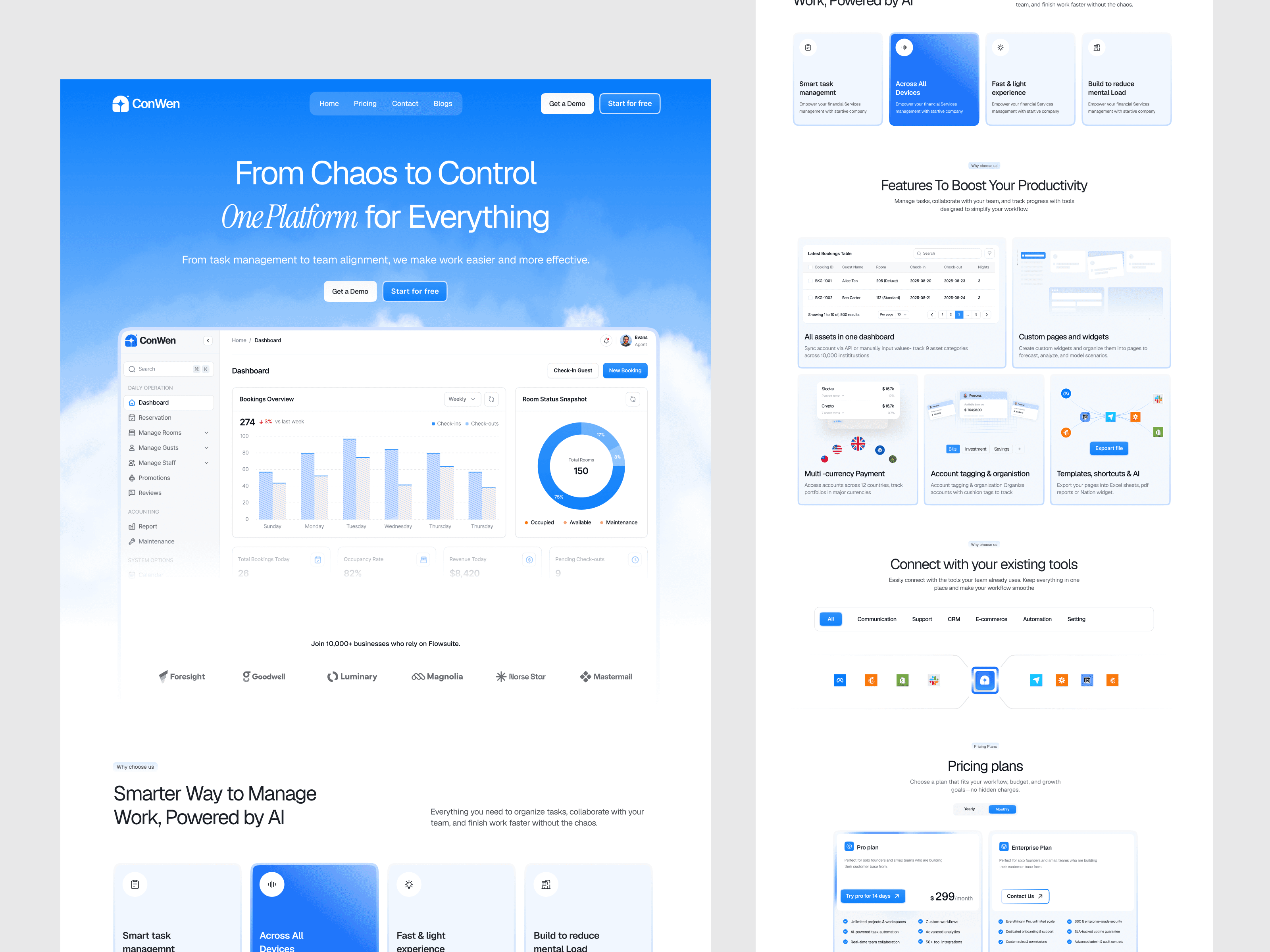 AI powered task management landing page