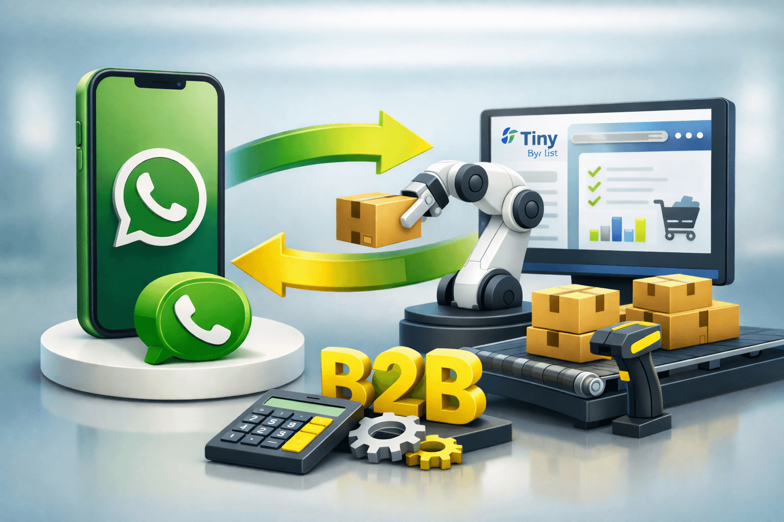 Integração de pedidos pelo WhatsApp com Tiny ERP automatizando vendas B2B em distribuidoras e indústrias, com fluxo automático de pedidos e gestão no sistema ERP