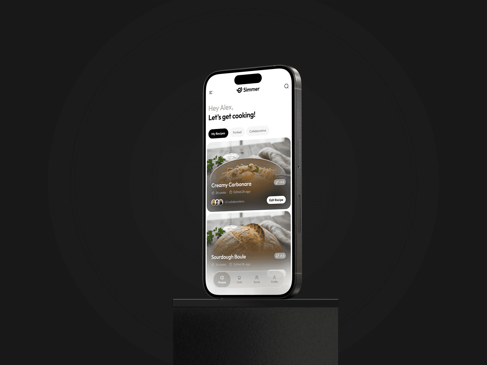 Simmer AI recipes app shot