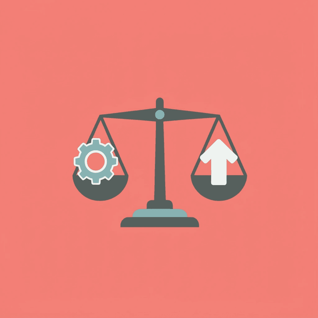 Balance scale showing quality on one side and scalability on the other, illustrating the difficult choice businesses face