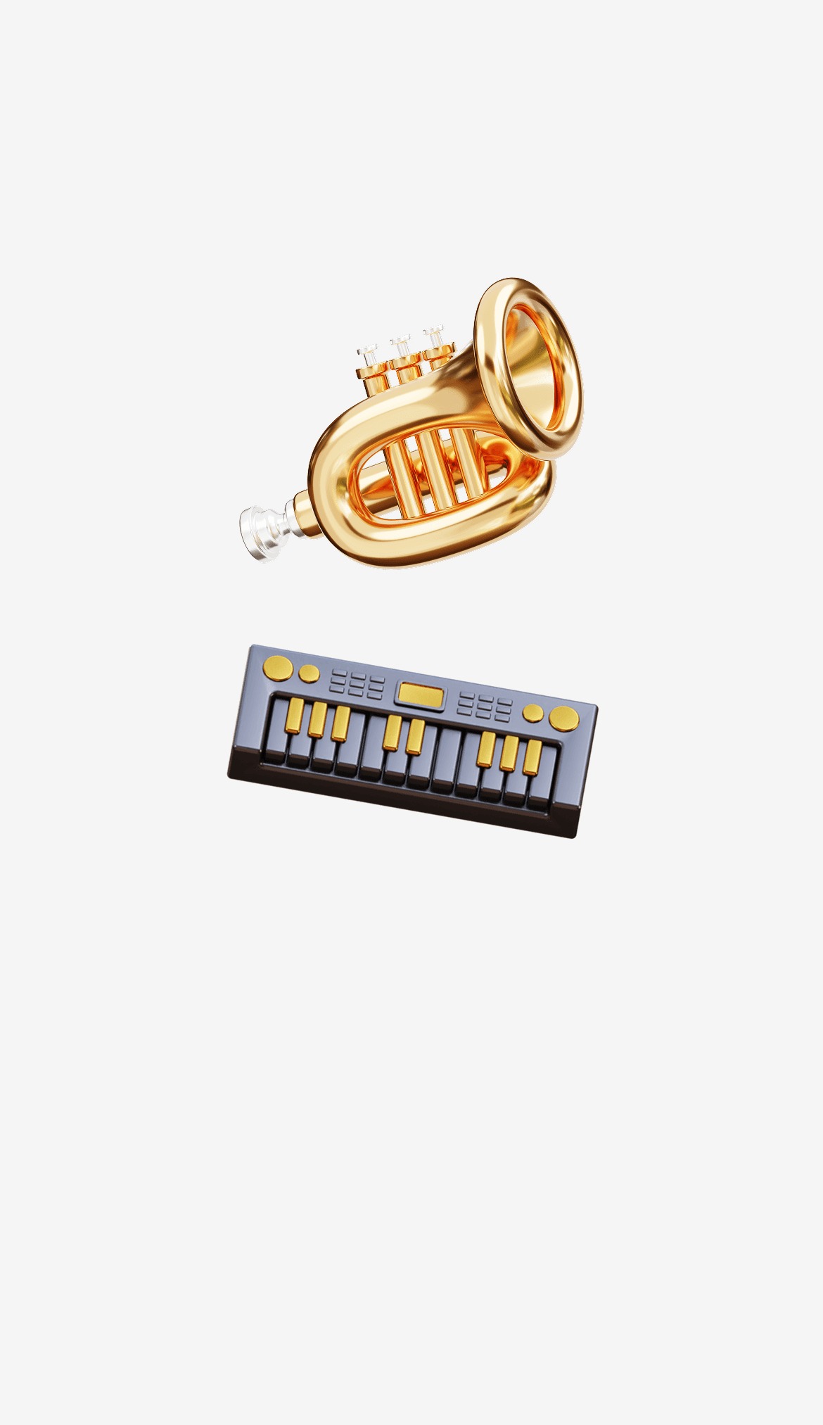 Left: a trumpet. Right: a piano keyboard