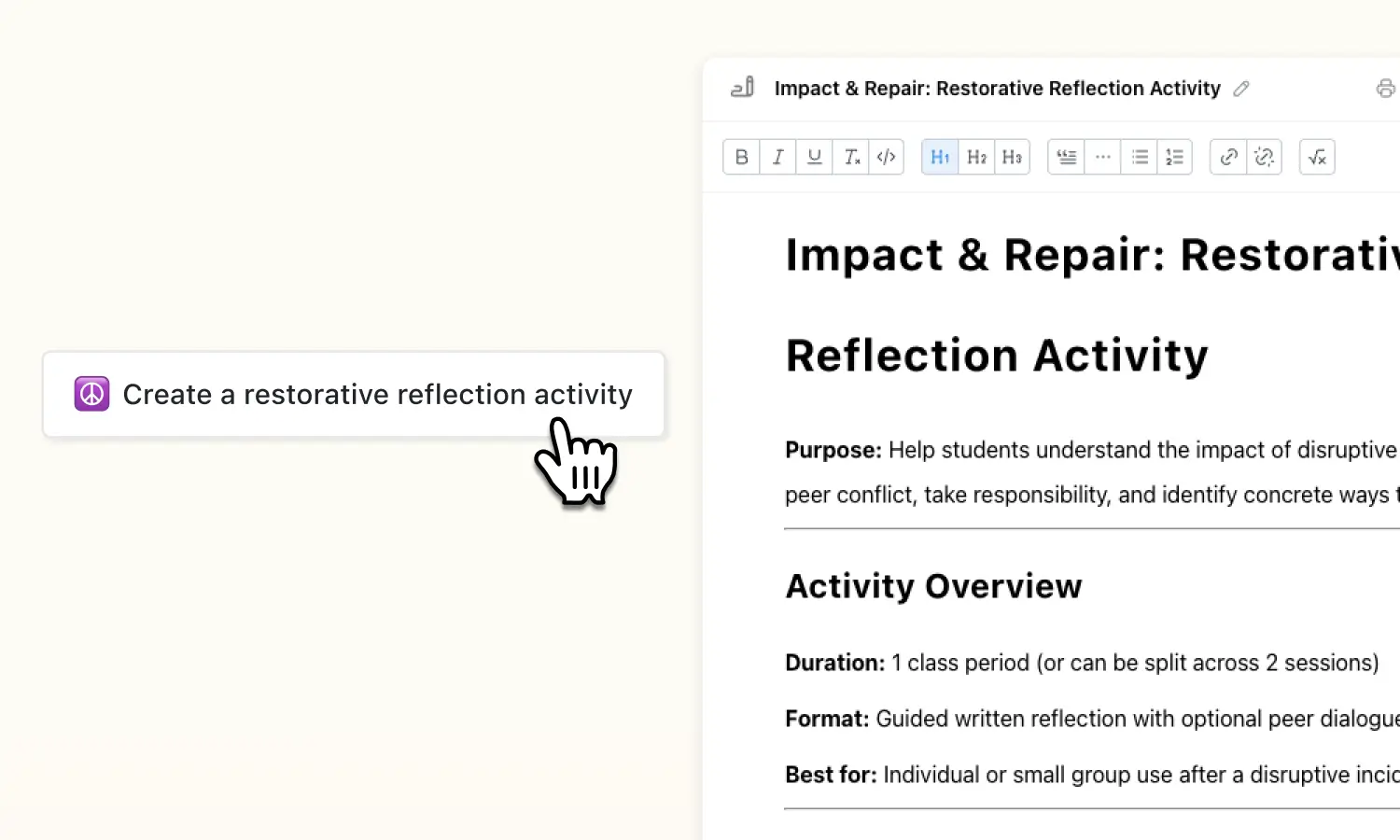 Thumbnail showing restorative reflection activity generated by Sparky