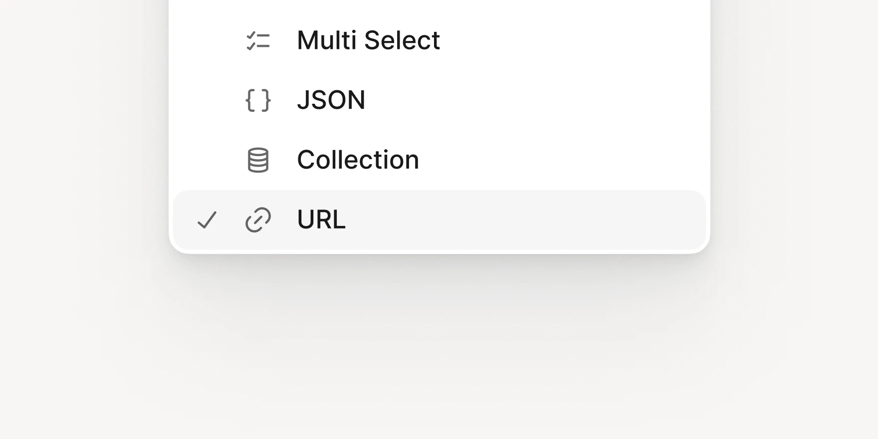Selecting URL in the properties drop down box
