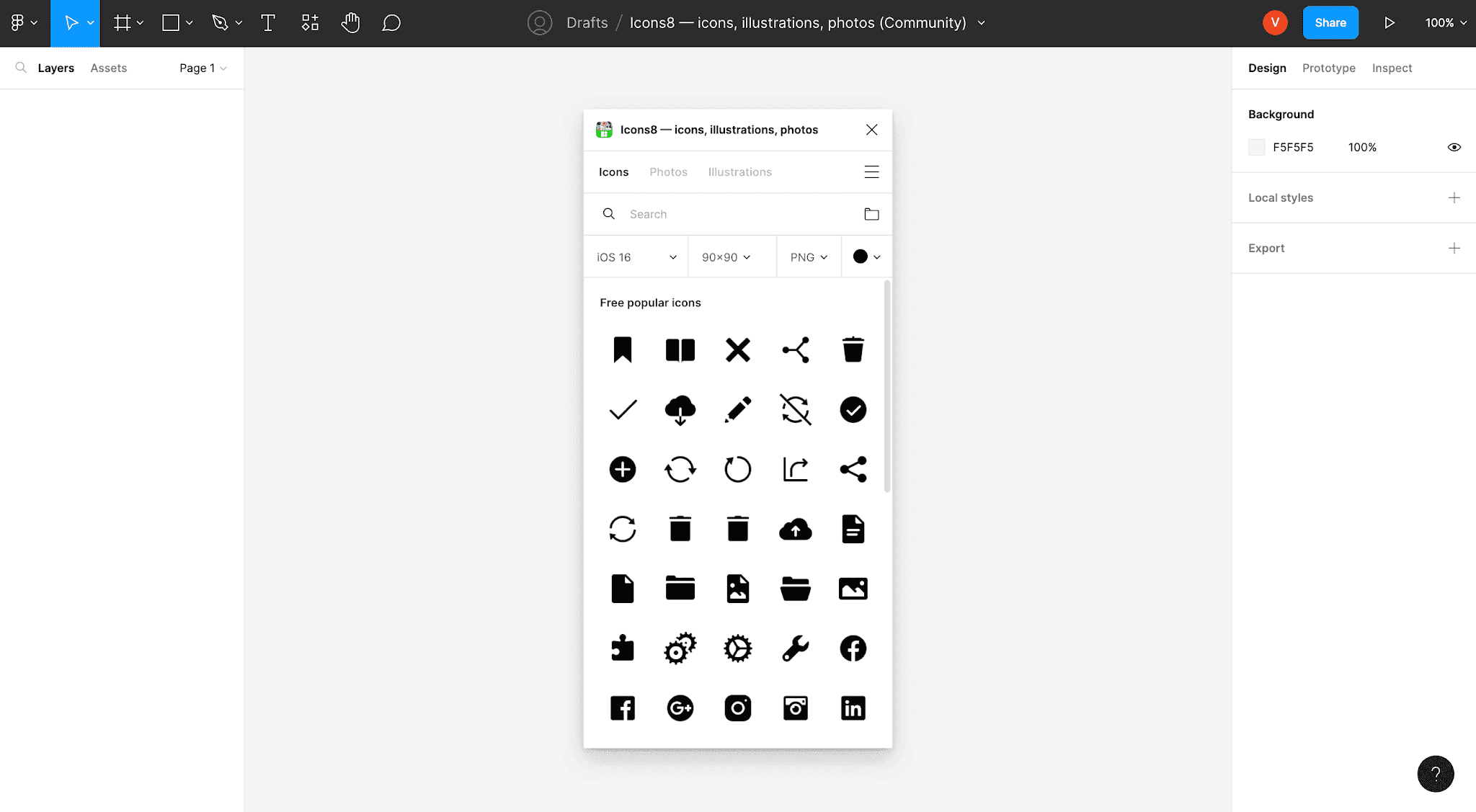 browsing illustrations via the Icons 8 plugin