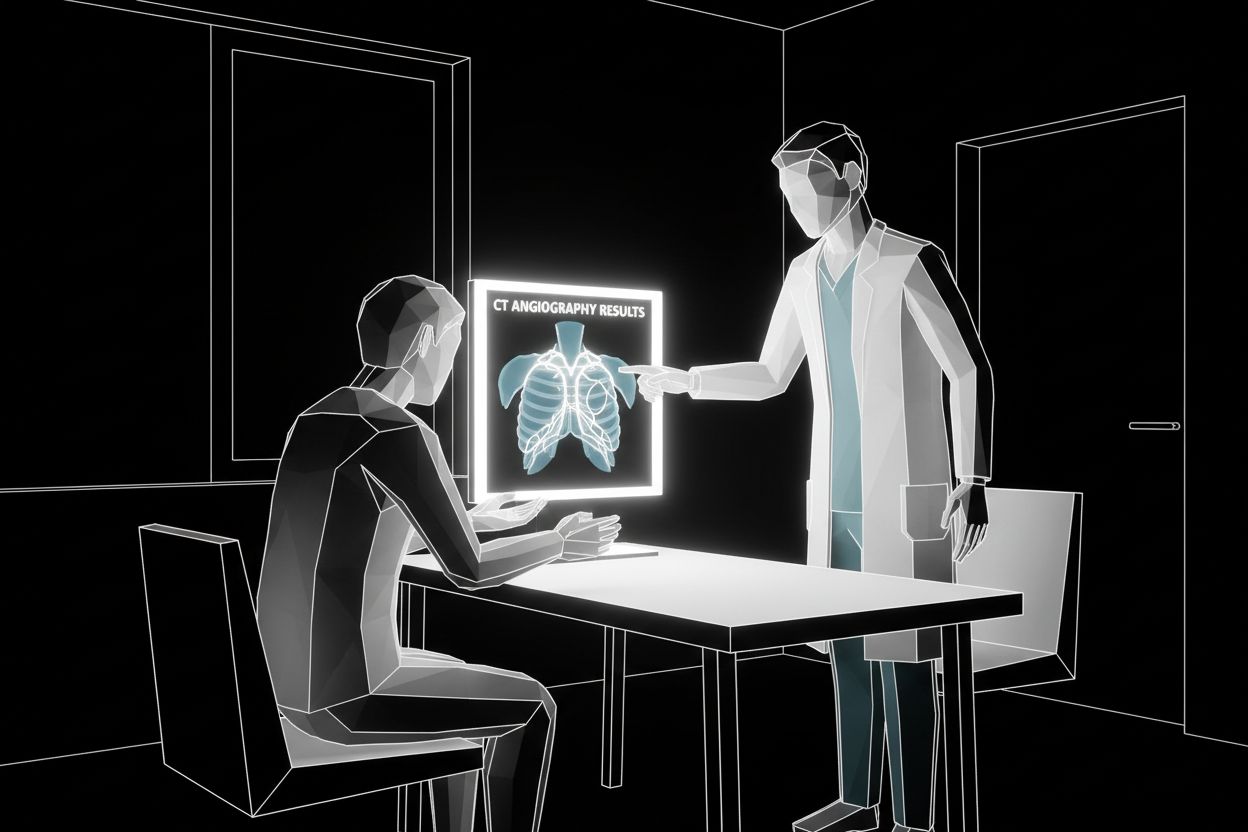 Paciente revisando resultados de CTA con un médico