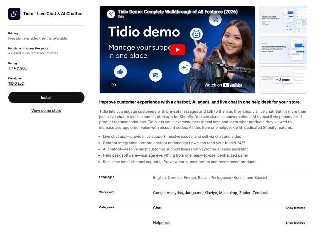 Tidio ‑ Live Chat & AI Chatbot on the Shopify App Store