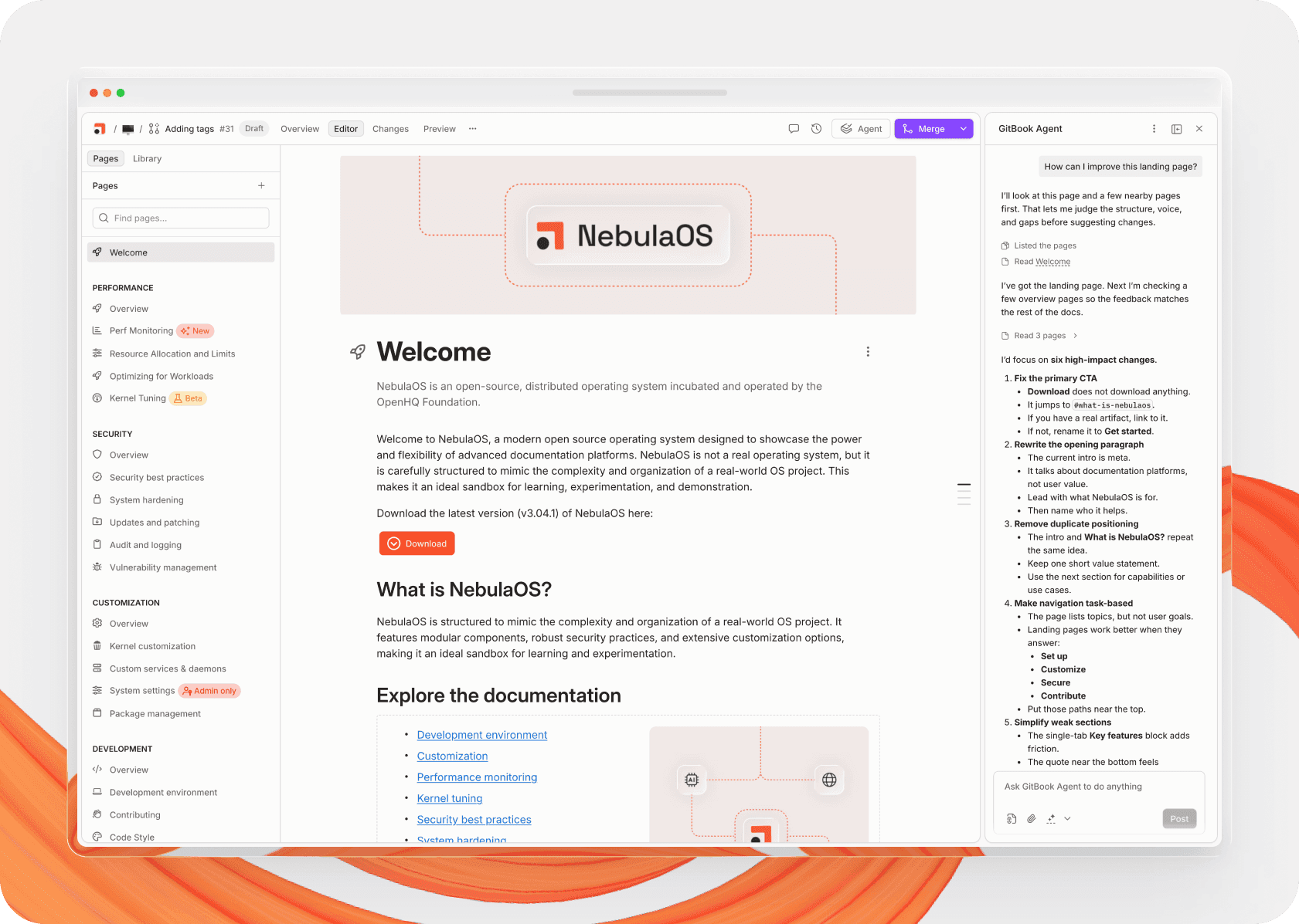 A screenshot of GitBook being used to create documentation for team members and external users