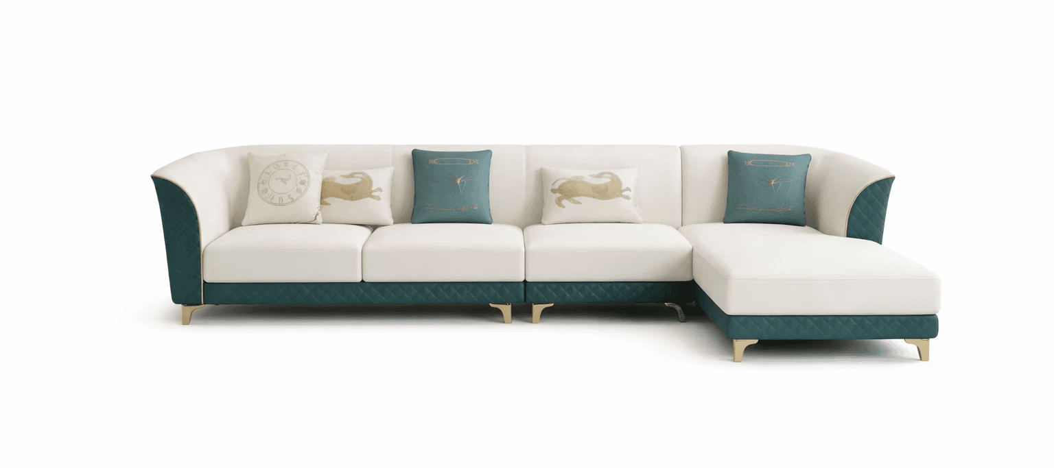 Light‑toned sectional sofa with sculpted form and elegant curved arrangement