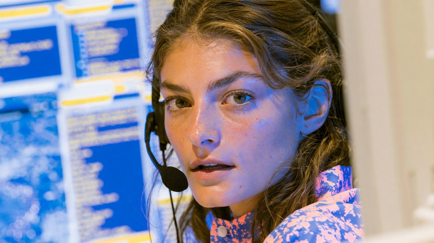 A human collections supervisor watches an AI-assisted customer conversation and prepares to take over an escalated call, headset ready and the live case visible on screen