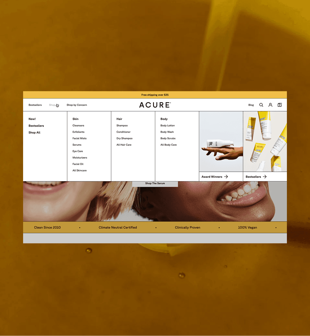 Acure product detail layout highlighting ingredient transparency