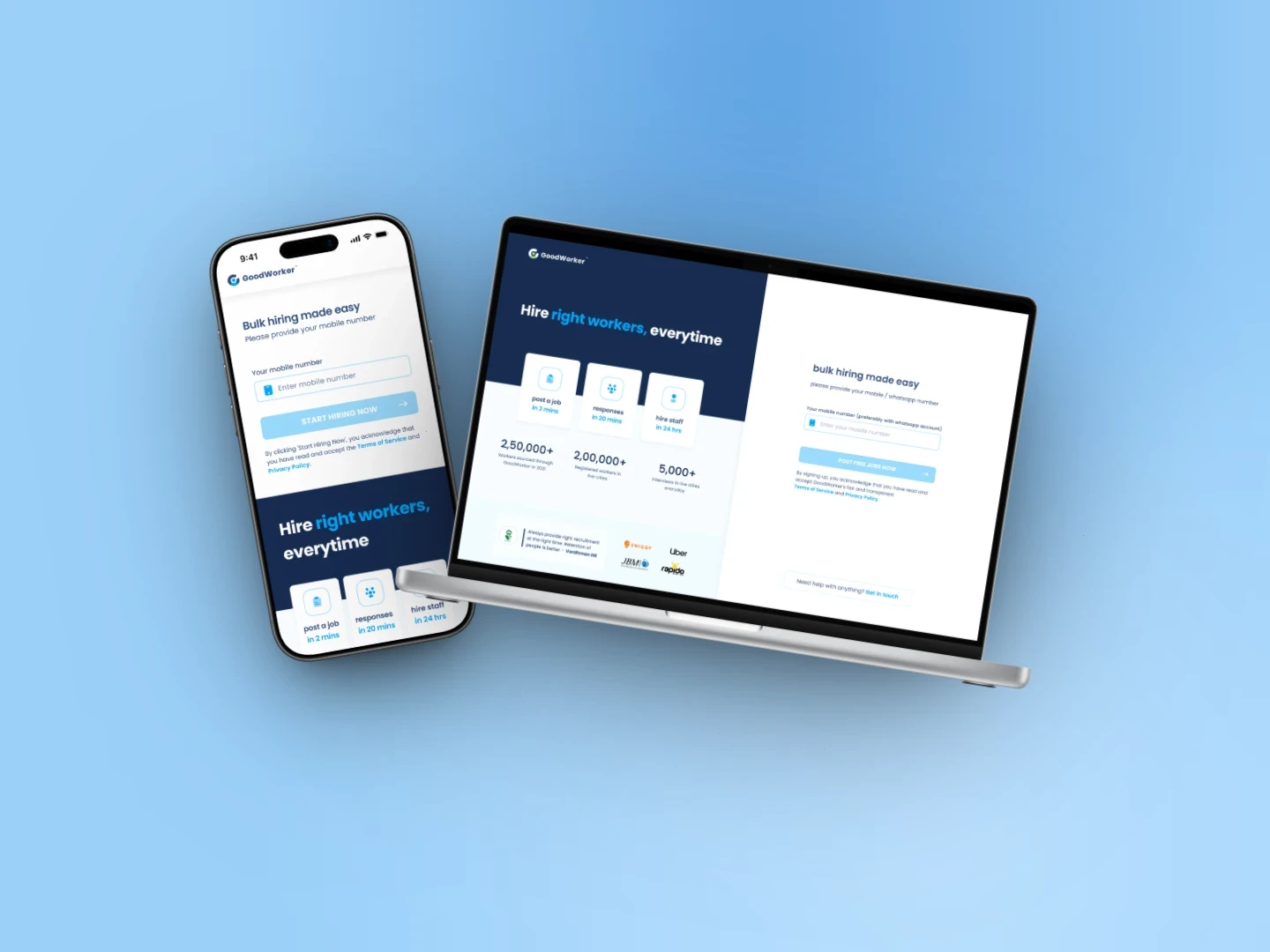 GoodWorker employer portal on a laptop and a phone