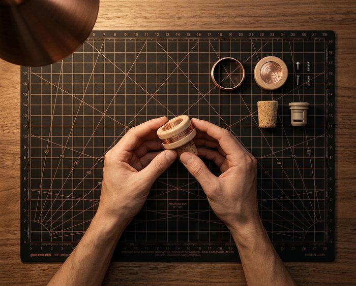 A person assembling a custom closure on a technical mat