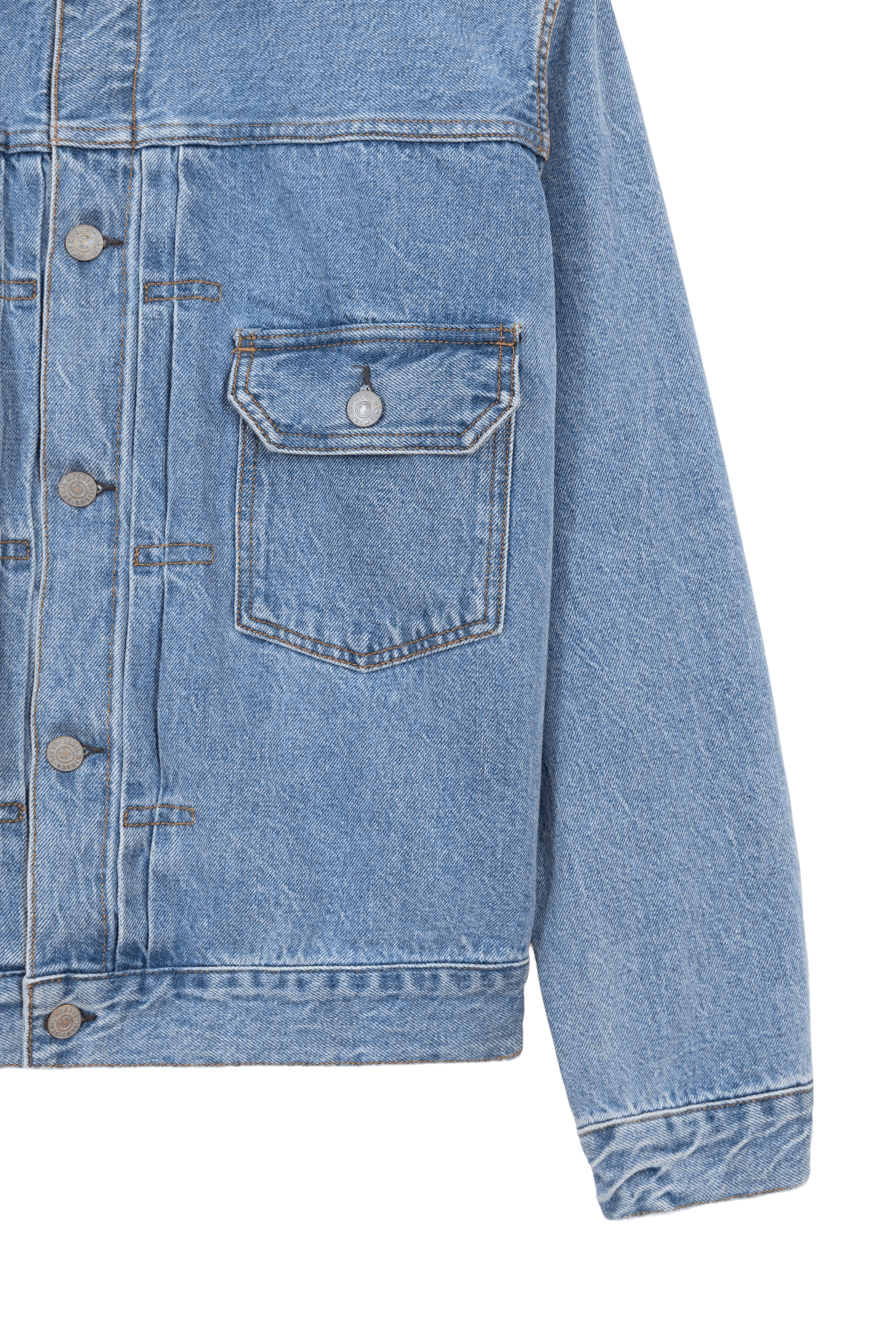right side close up image of jean jacket