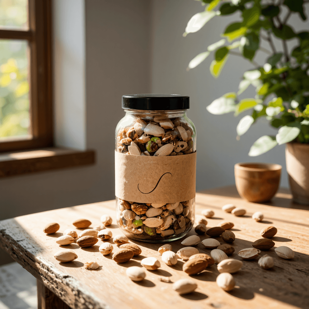 product photography of jar of mixed nuts