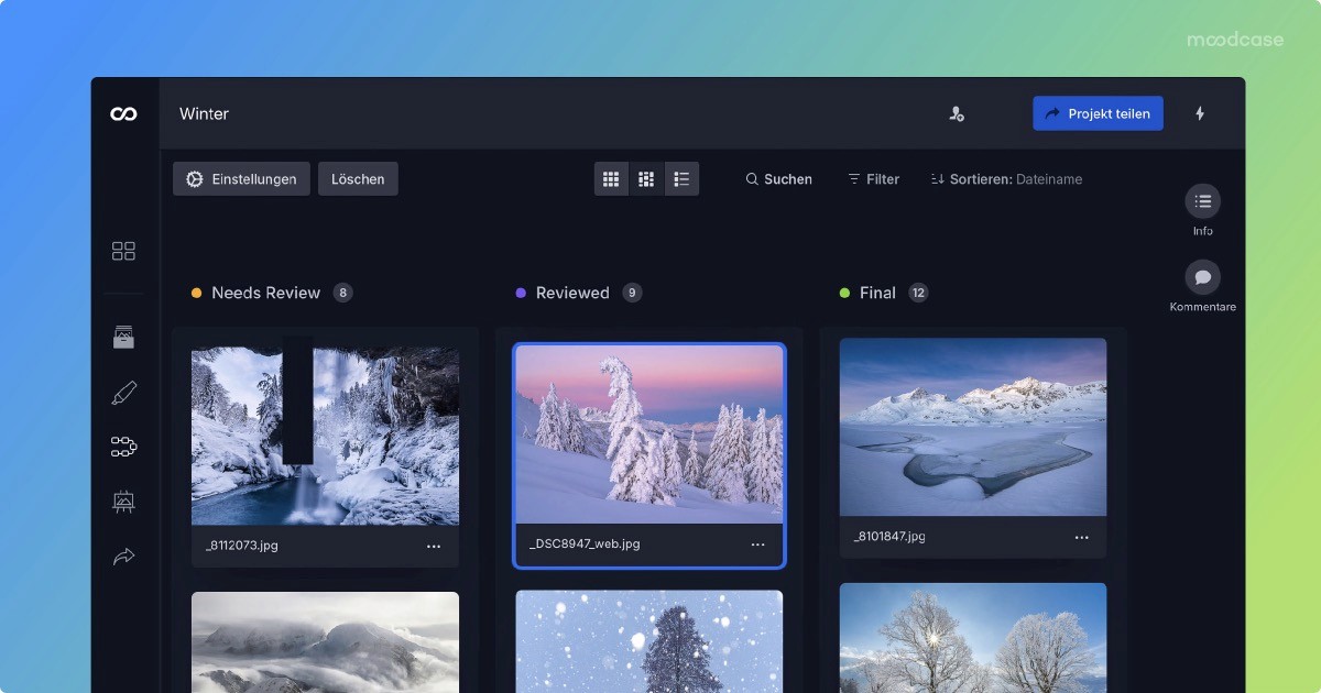 Photography platform interface displaying winter-themed images in categories.