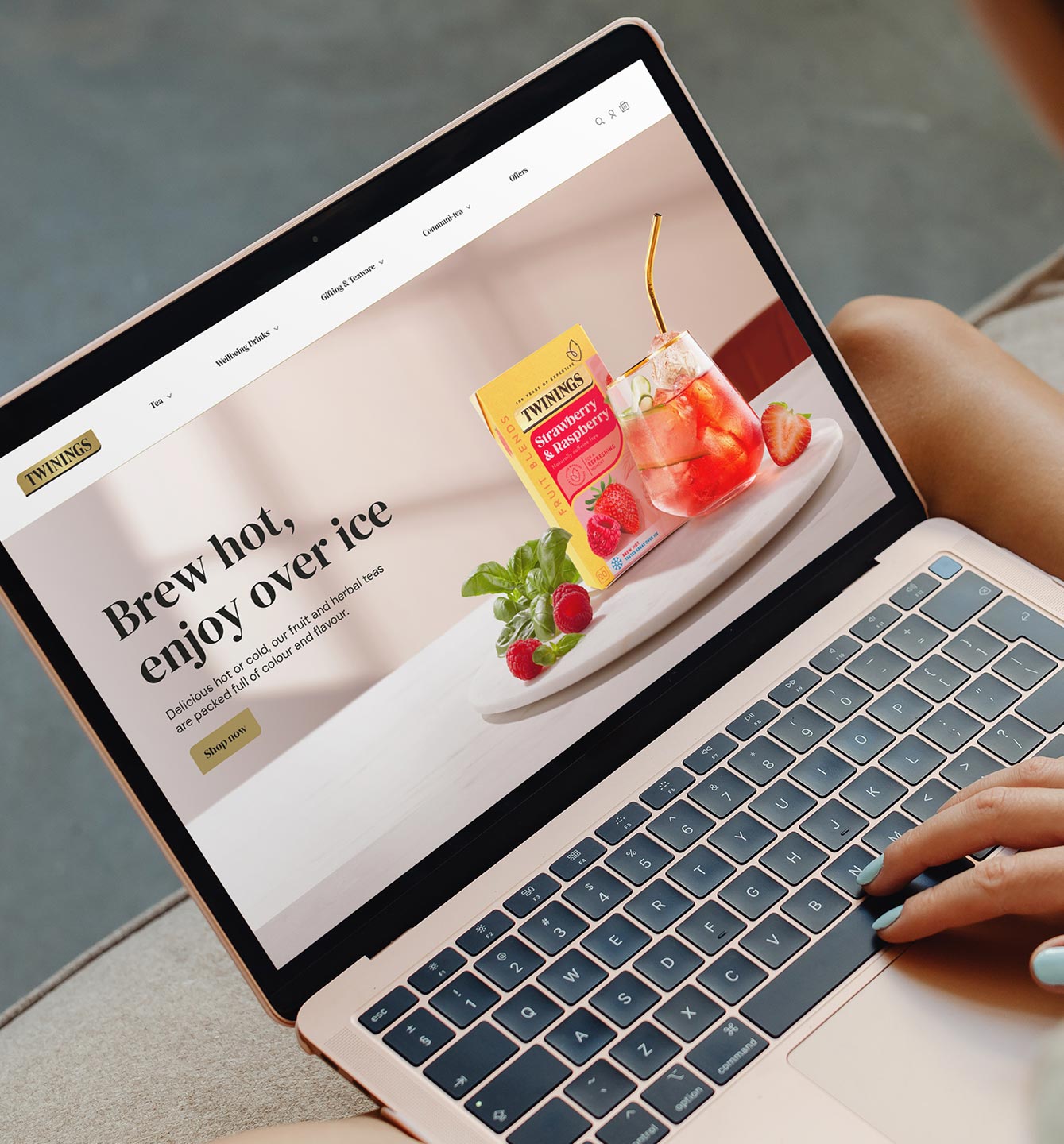 An image of the Twinings website shown on a laptop.