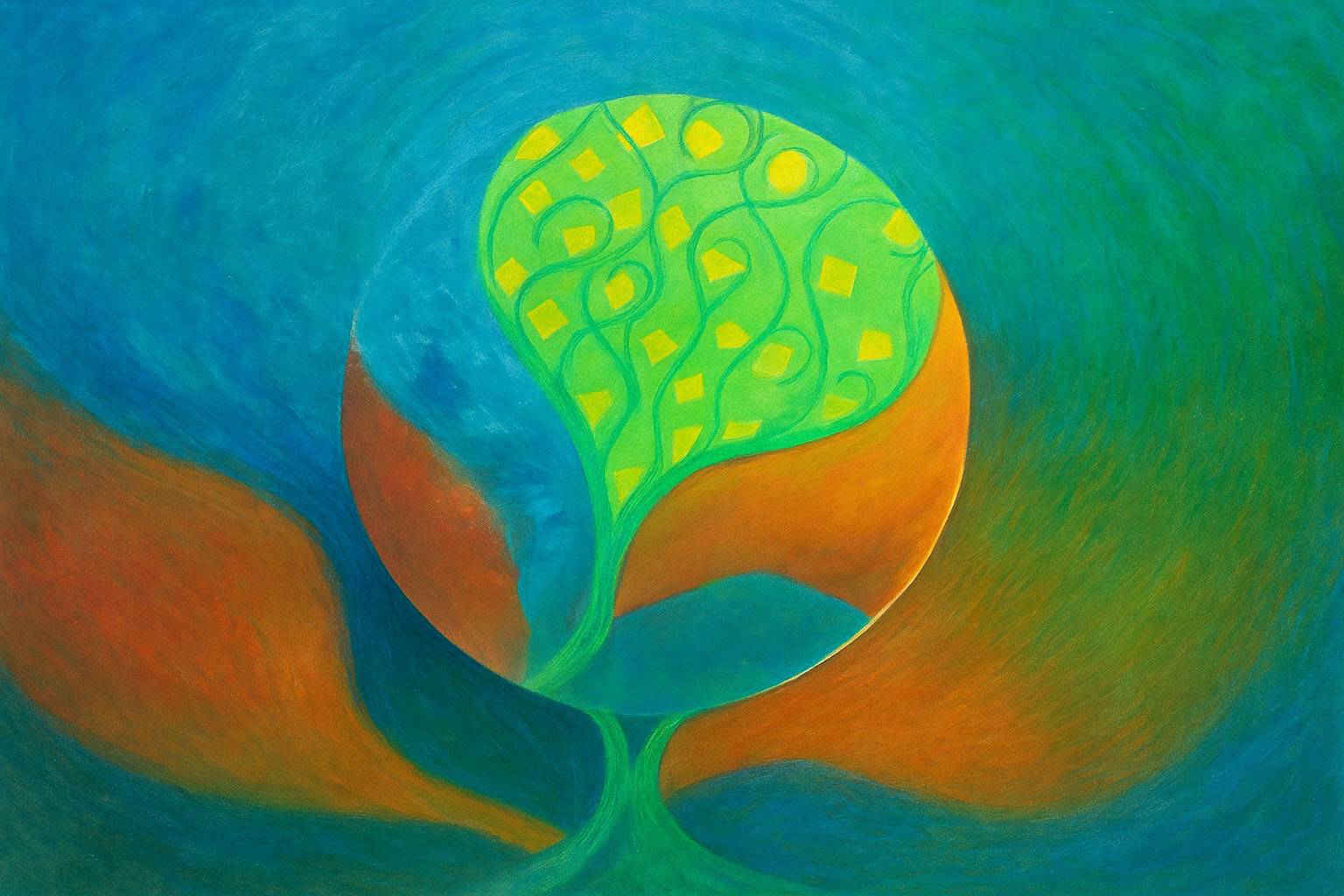 Dessin artistique de Jeanne-Marie Hout, représentant les Images de Transformation et librement inspiré des mandalas.