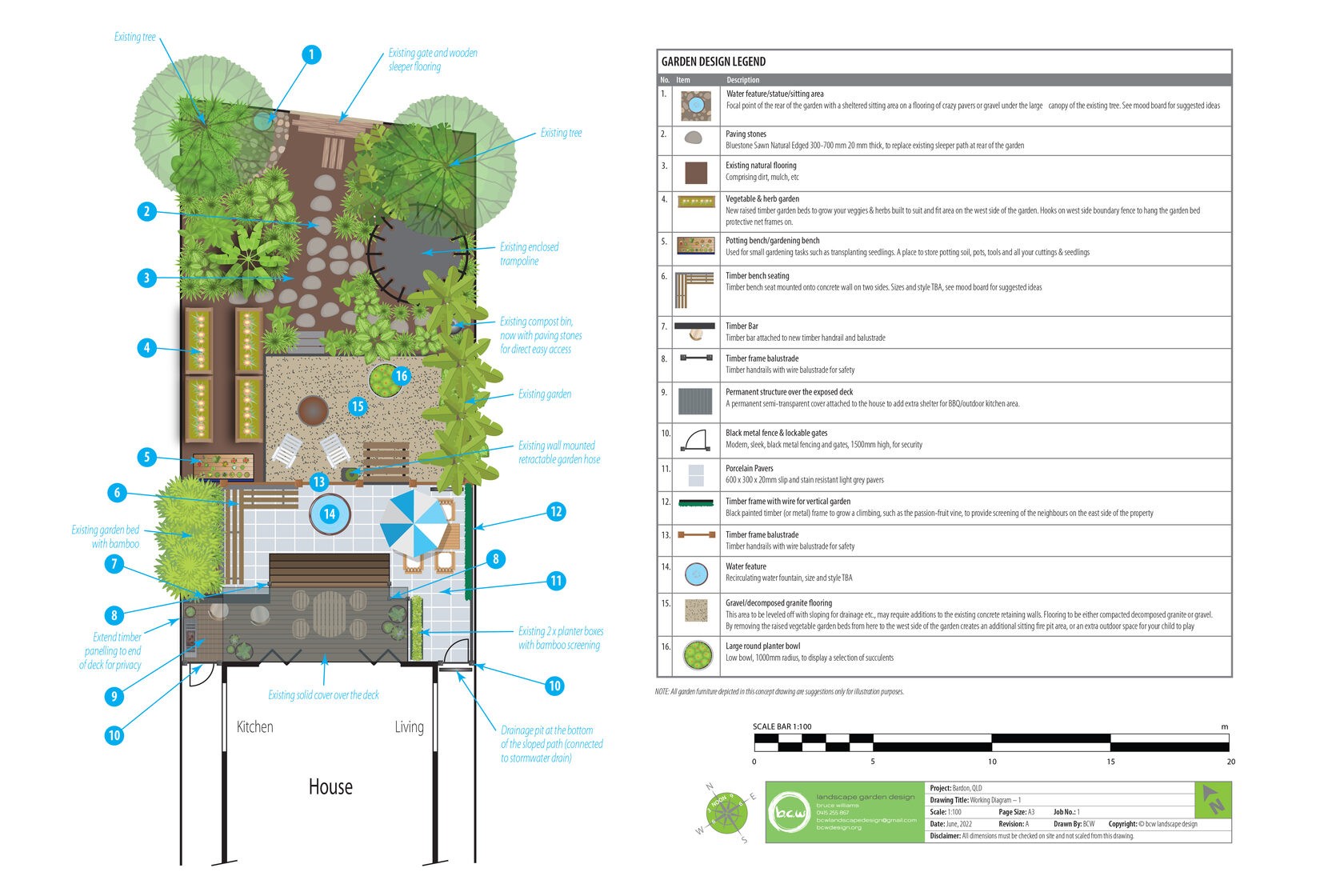 Concept drawing for the Bardon, Queensland garden design