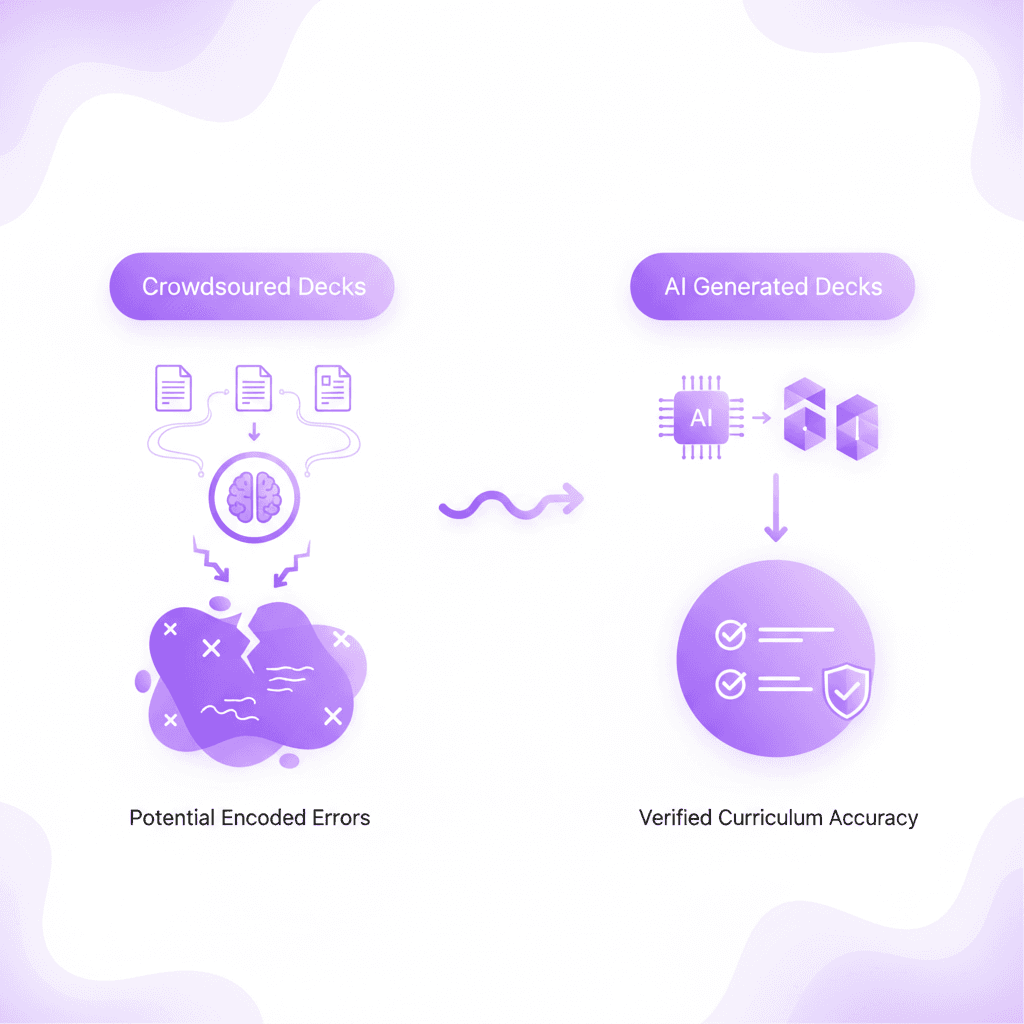 Flowchart comparing crowdsourced flashcards with AI generated study materials