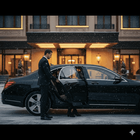 Chauffeur ouvrant la porte d'une limousine