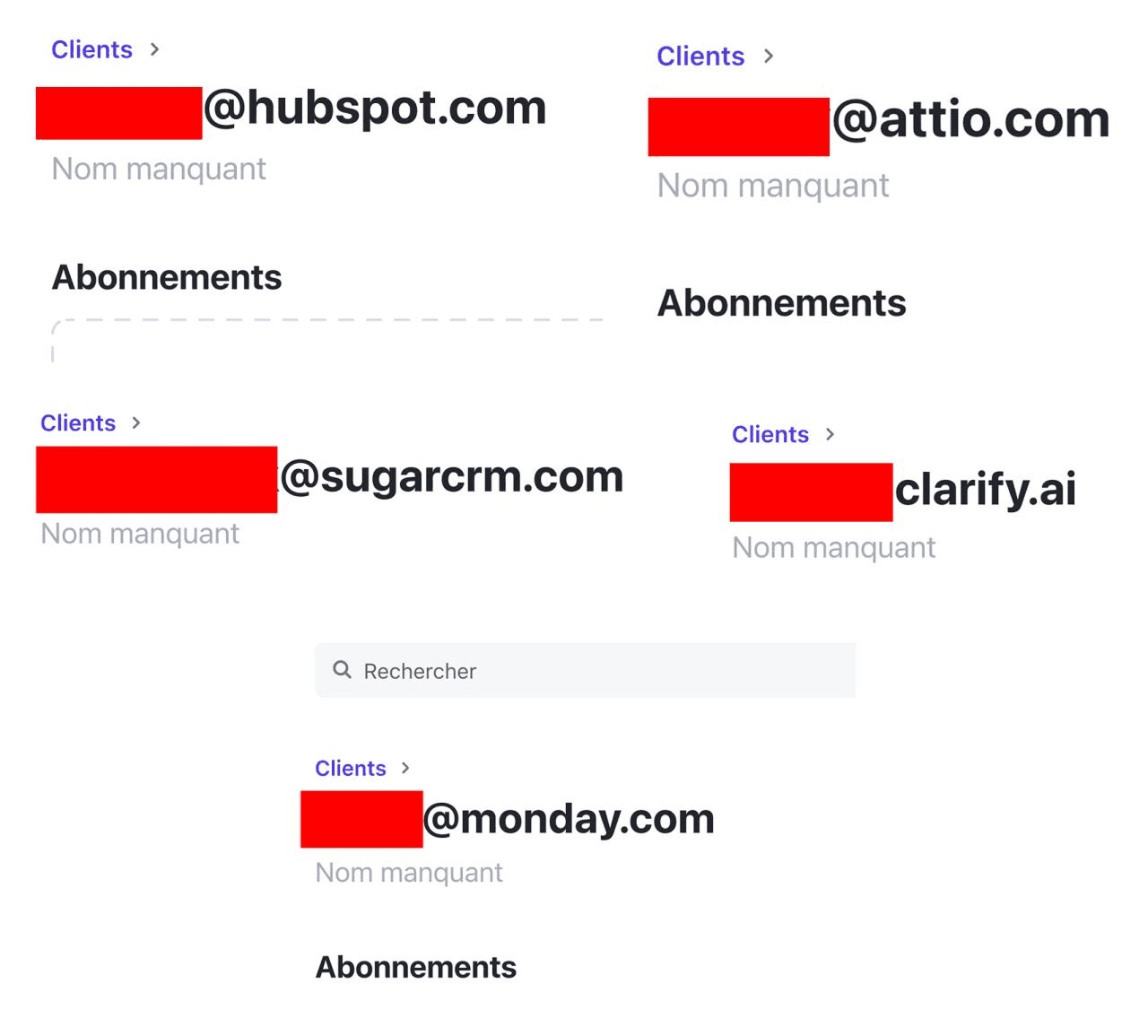 Breakcold customer list with employees at HubSpot, Attio, SugarCRM, Clarify, Salesforce and Monday