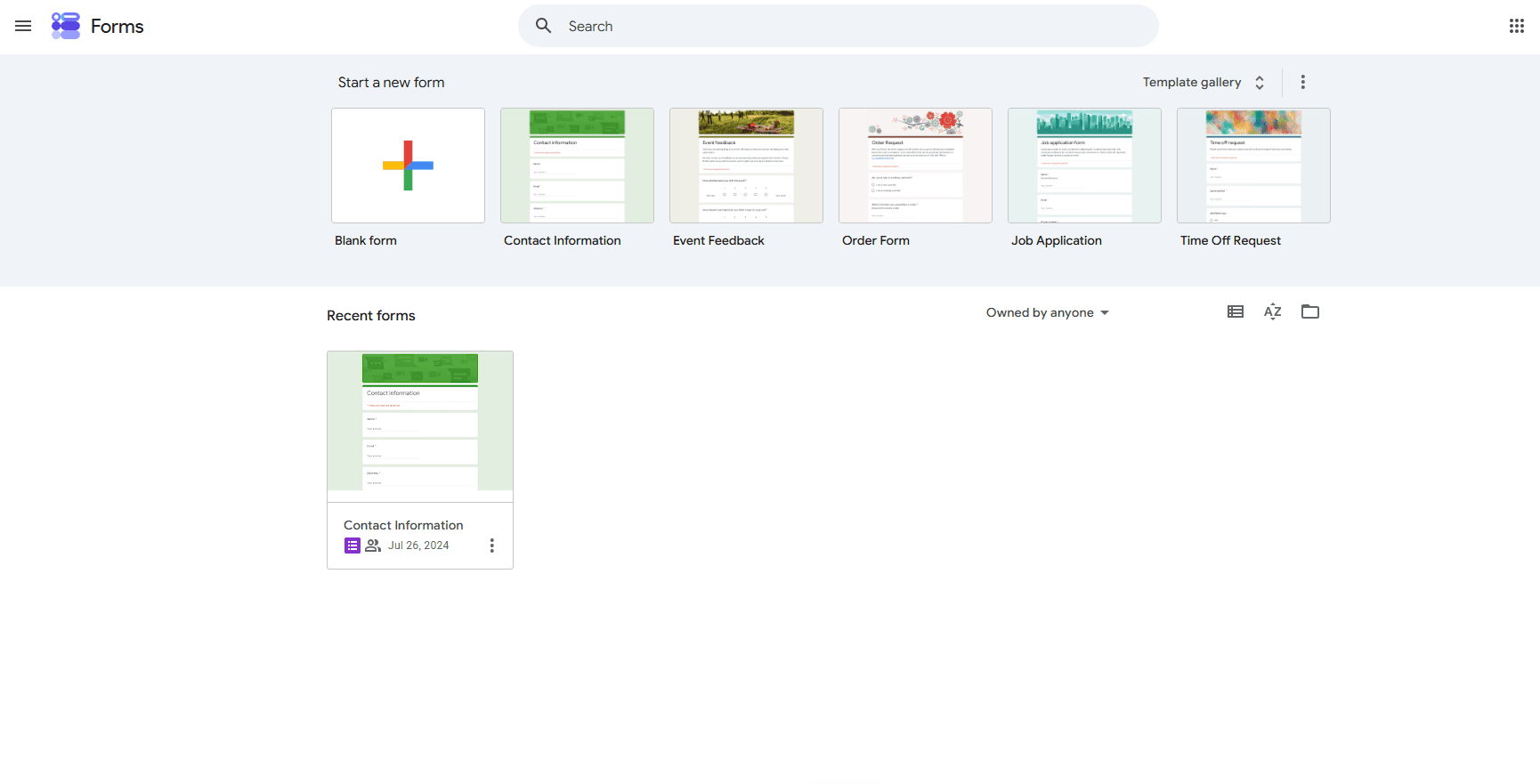 Google forms homepage