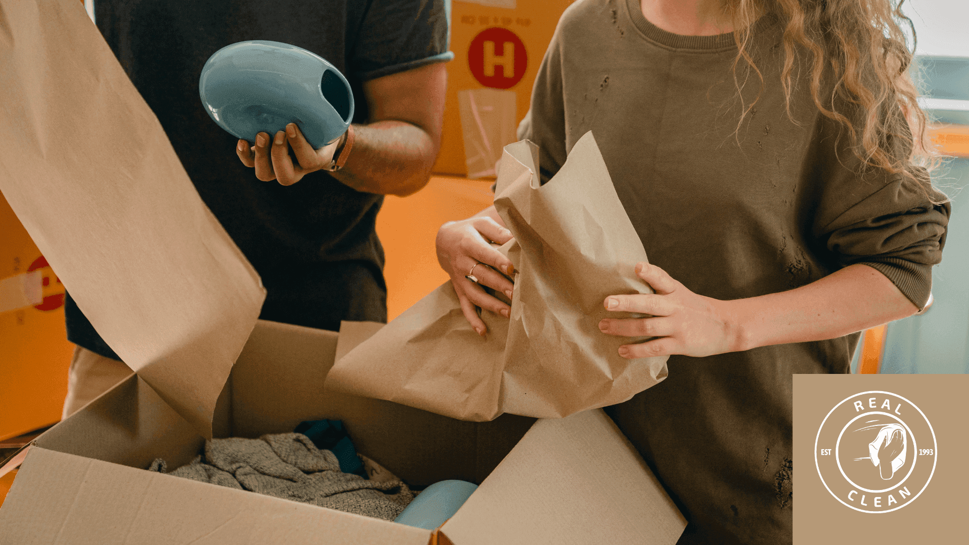 holding paper litter while unpacking