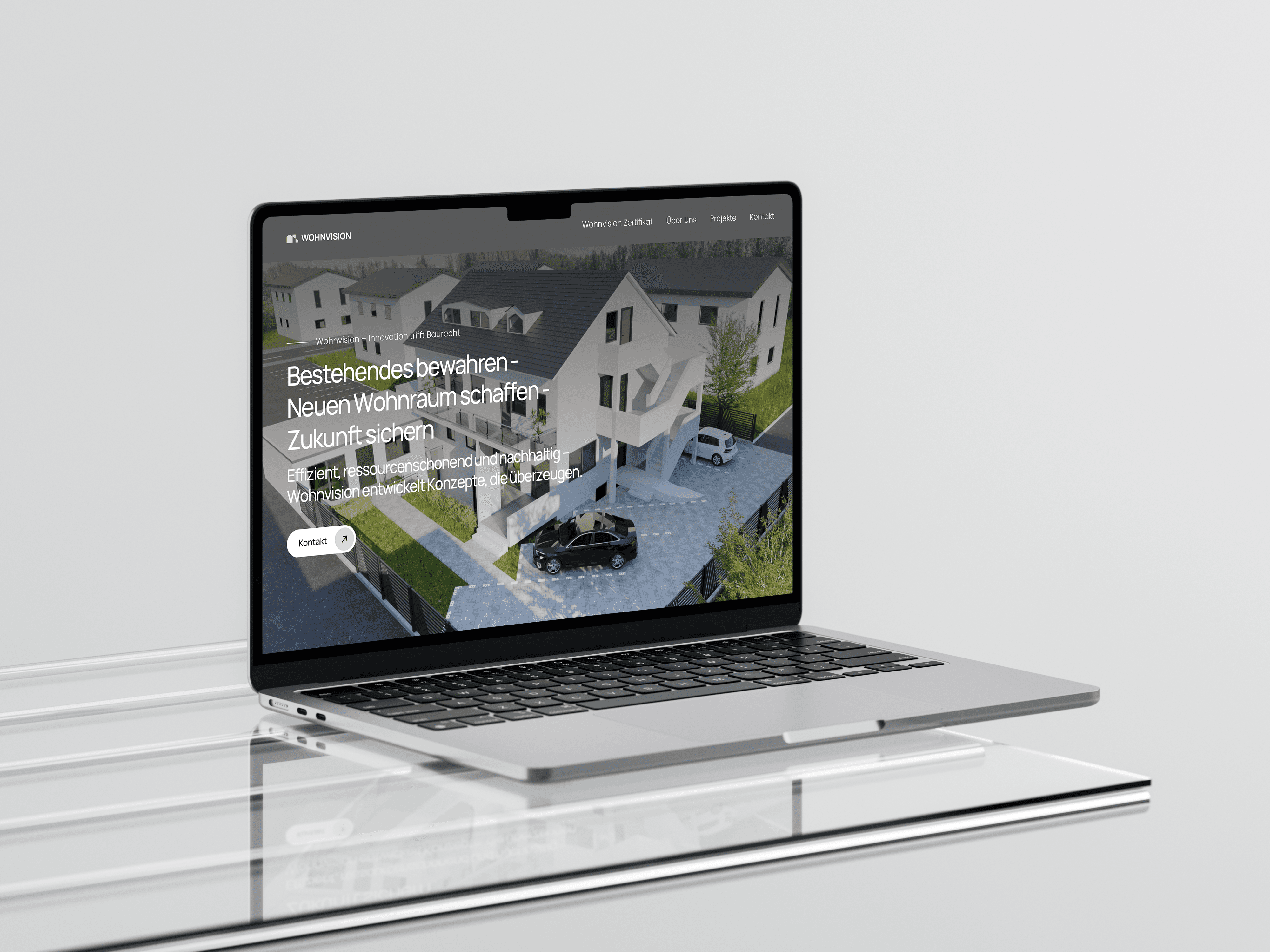 MacBook-Ansicht mit der neu gestalteten Hero-Sektion der Wohnvision Website