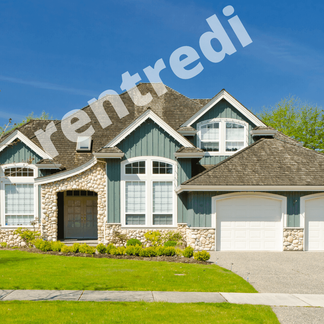 Property Listing Scams Image: house with rentredi logo big and semi-transparent