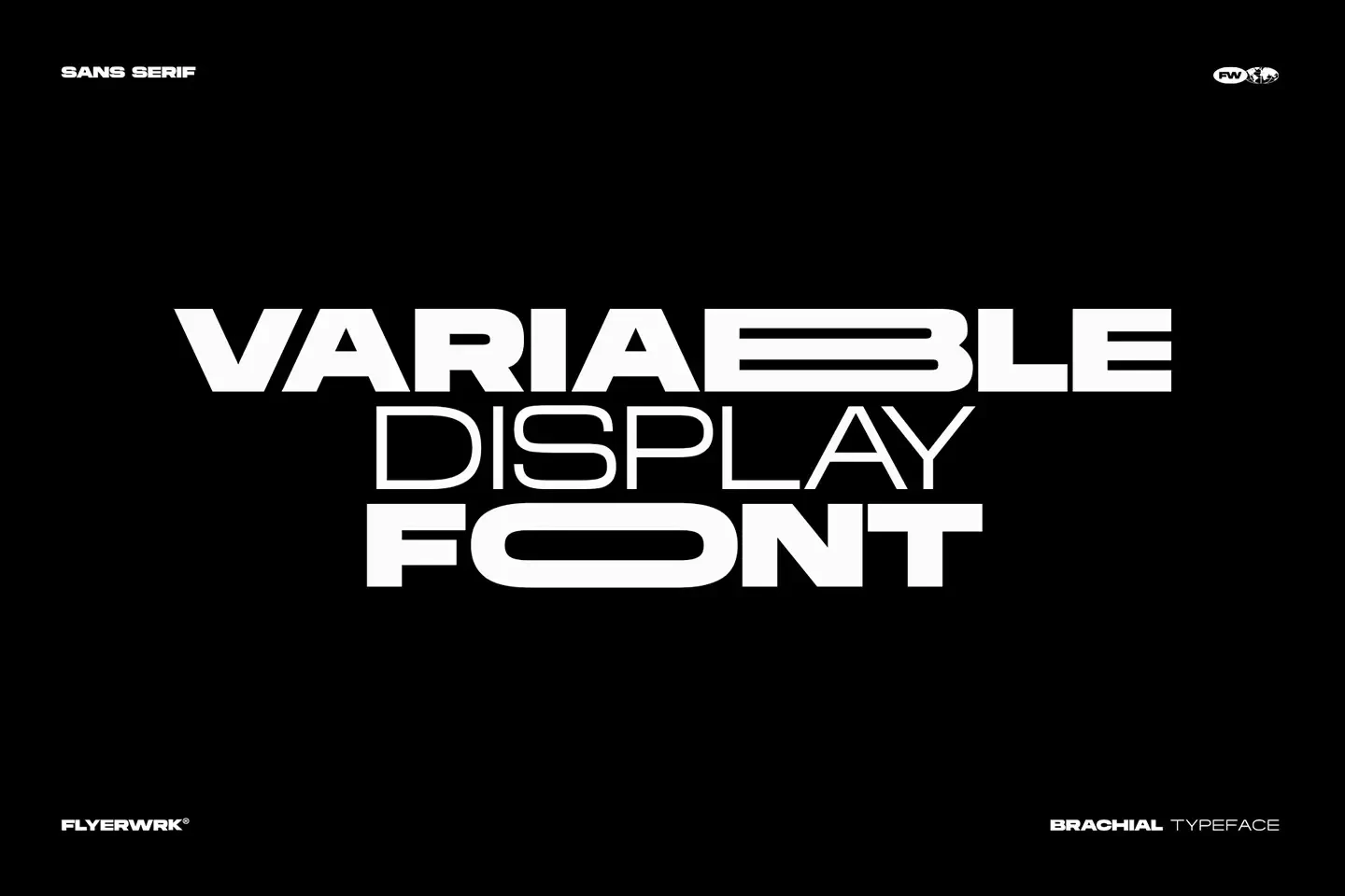 Bold display of Brachial font showing the geometric ultra expanded titling style in white text