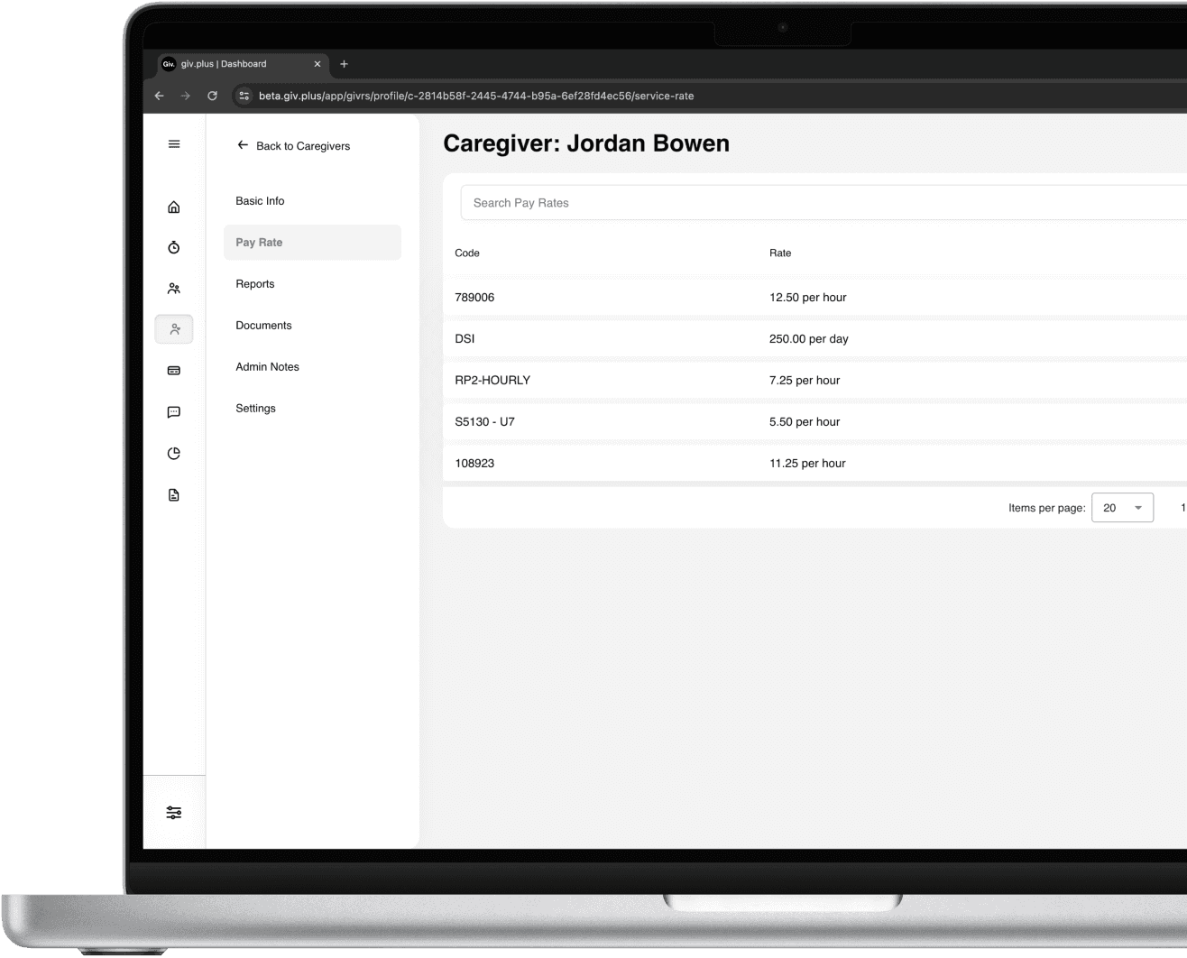 Caregiver pay rate software.