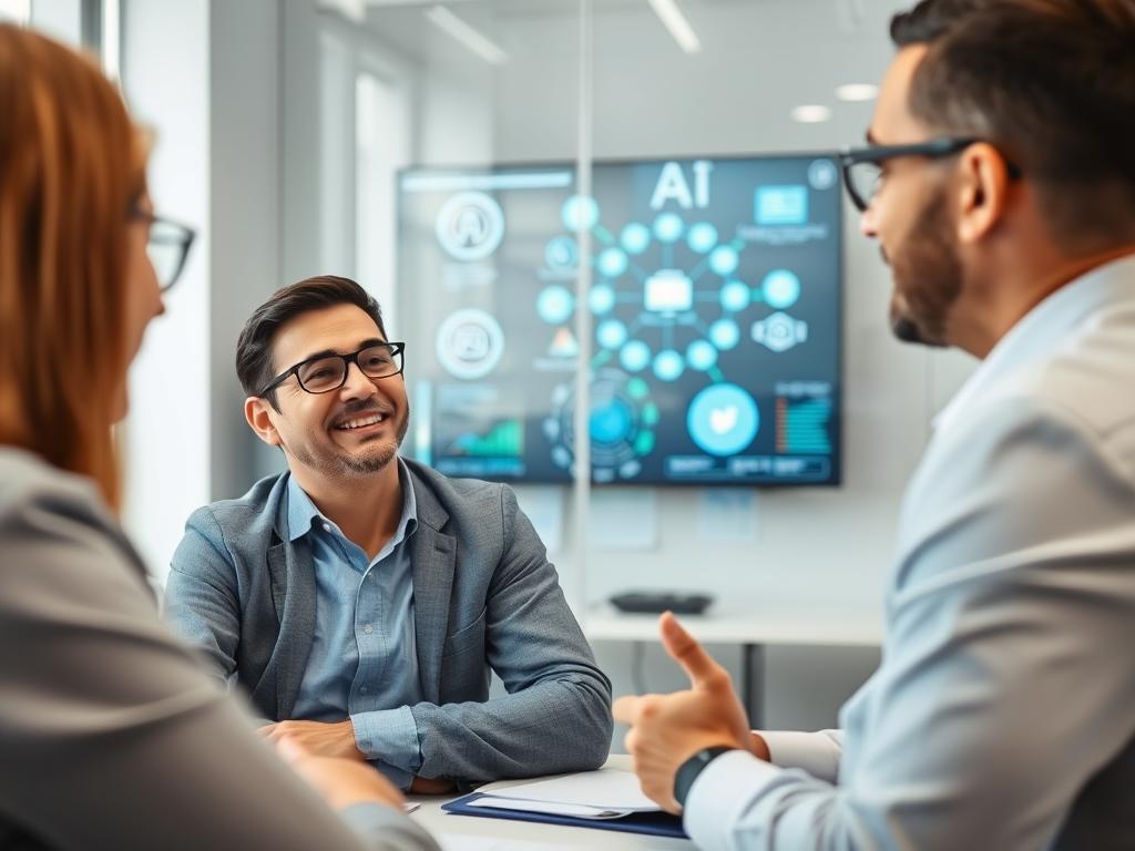 Small business owner getting answers about AI implementation