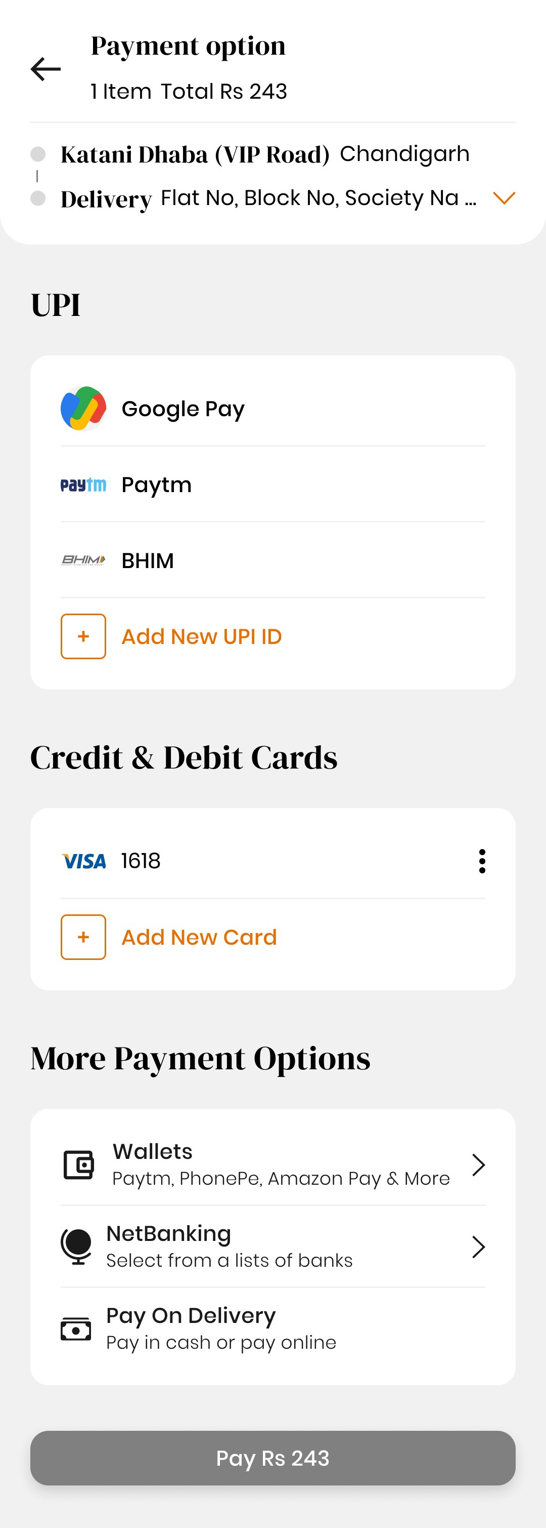 Payment screen