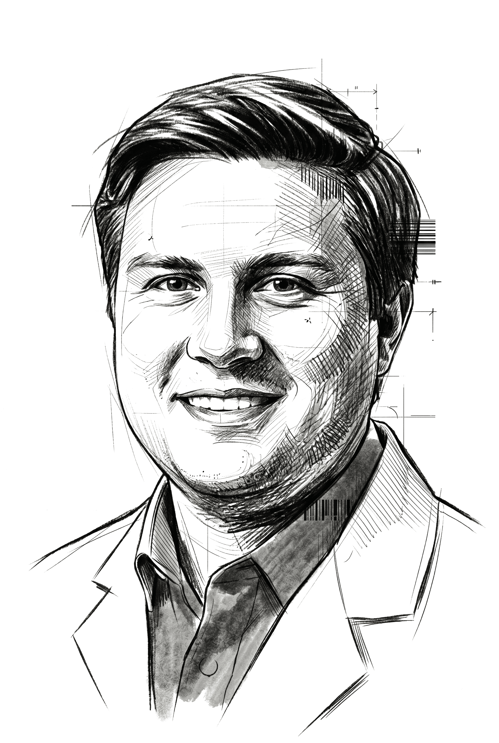 Illustrated portrait of Virgil Woods, Ph.D., Senior Scientist of Model Medicines