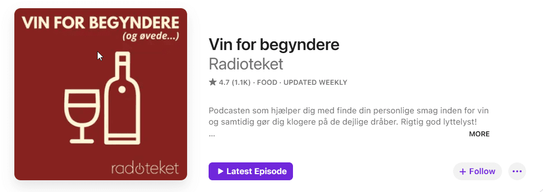 Example of a Danish wine podcast at Podcastindex.org