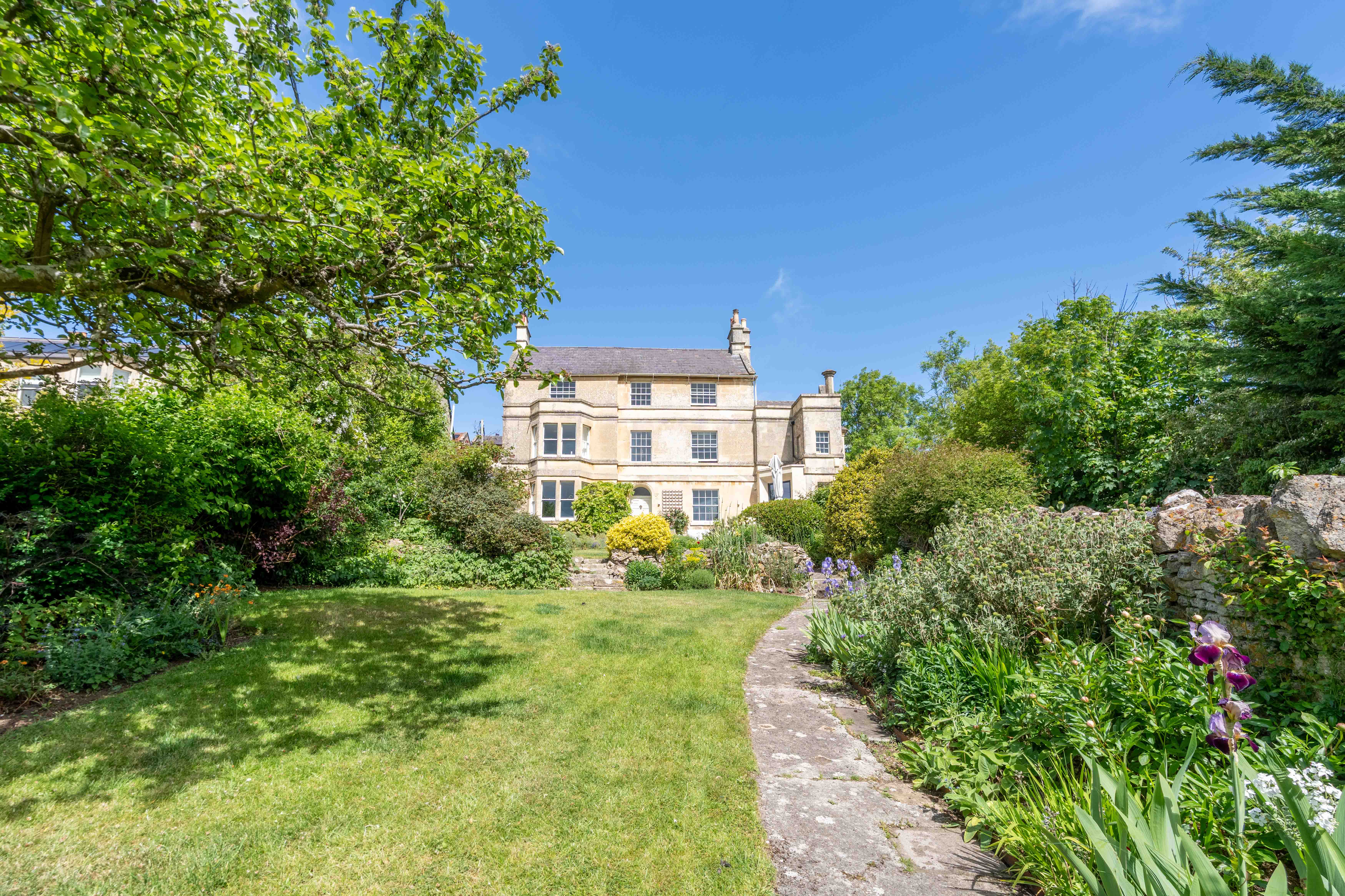 Georgian townhouse exterior viewed from the garden, Bradford-on-Avon, Wiltshire — property photography by Captura Media