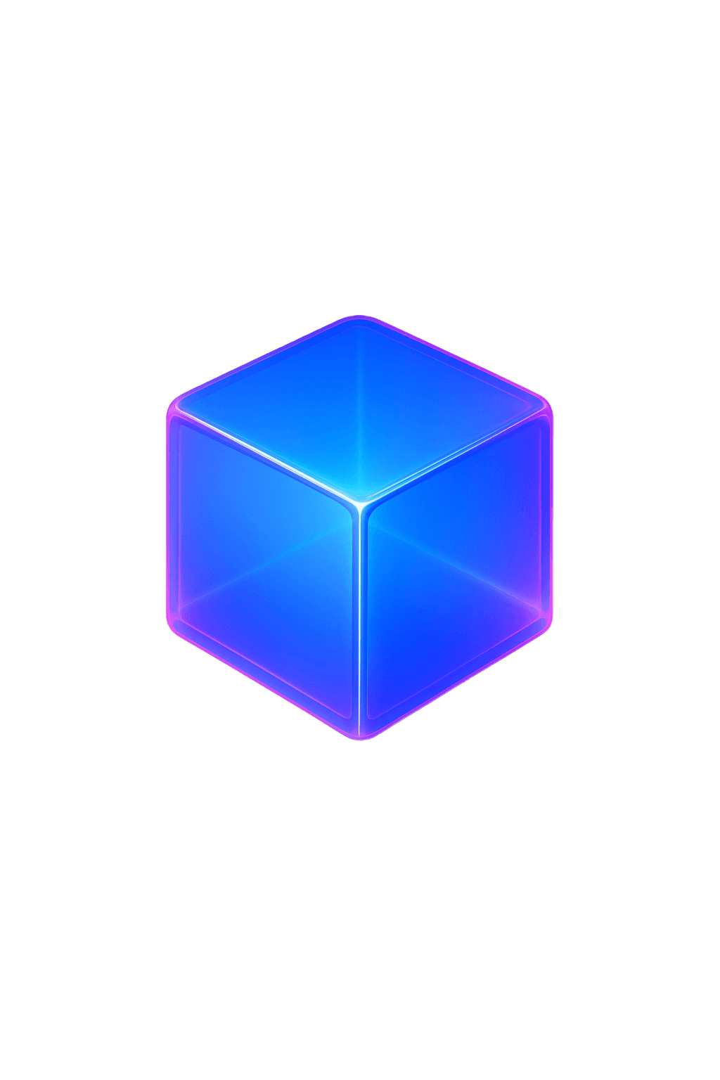 Glowing blue cube with purple edges.