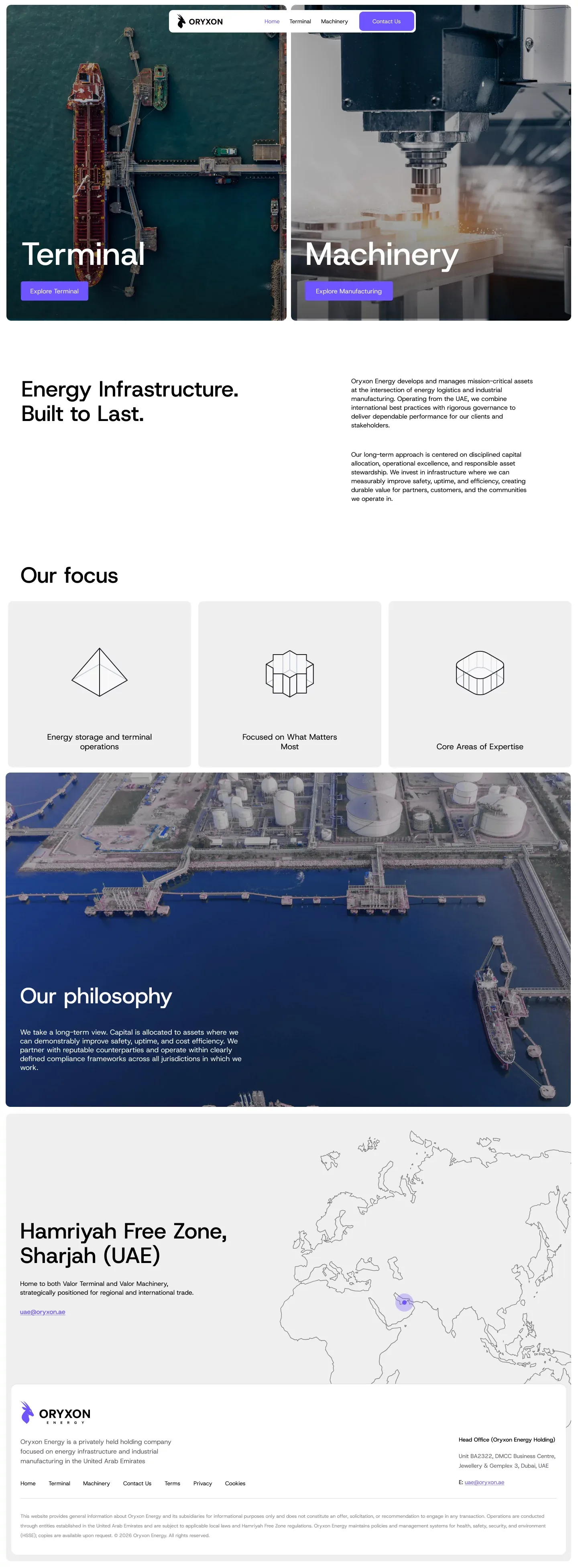 Oryxon Energy - Energy Infrastructure & landing page screenshot showcasing Travel design