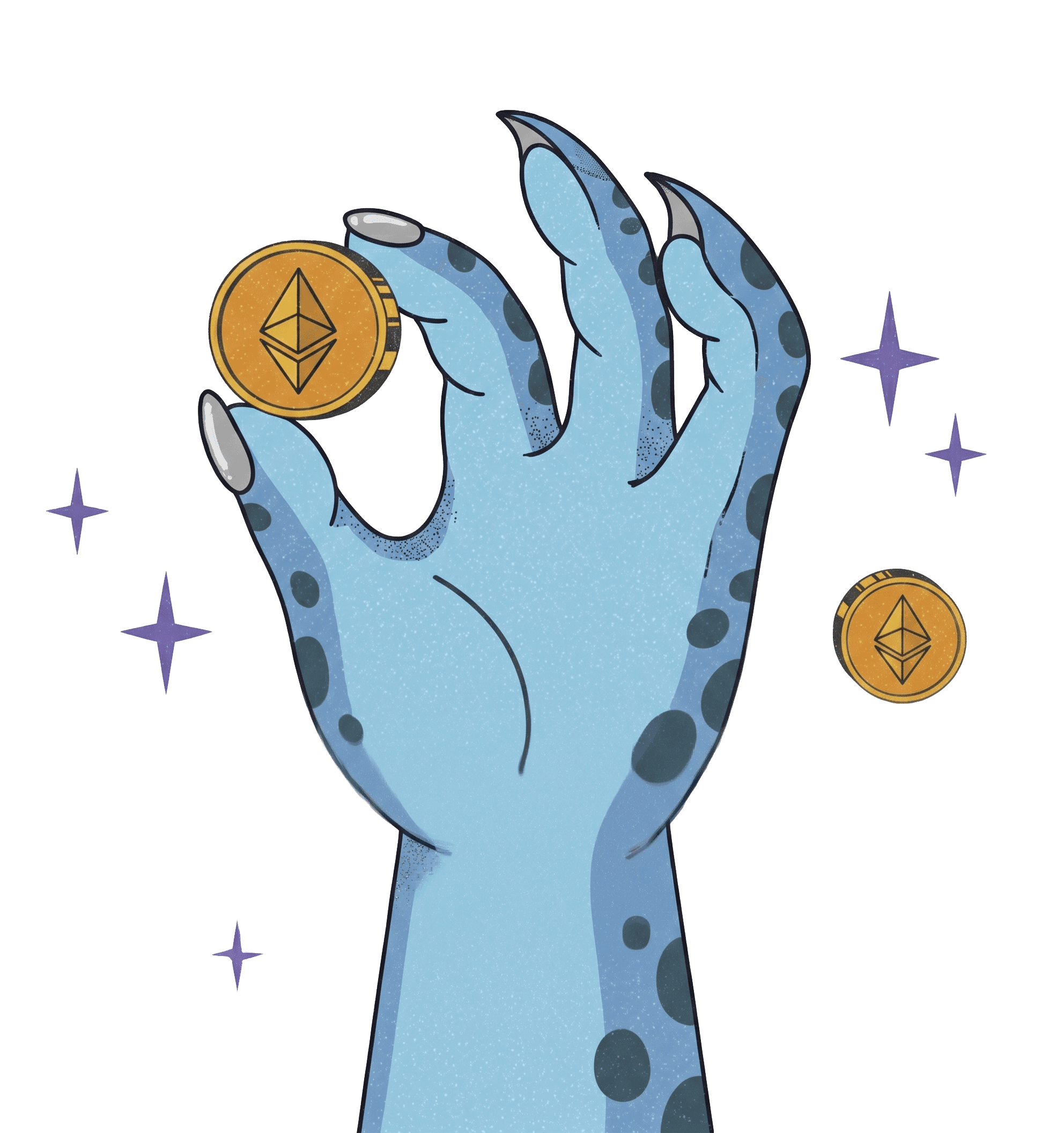 illustration of a hand holding bitcoin