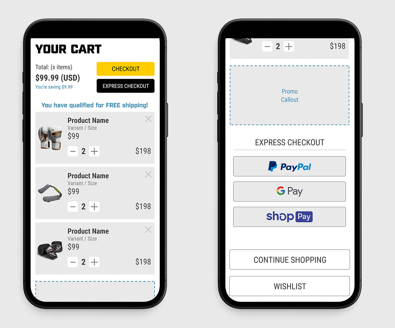 Cart page on mobile