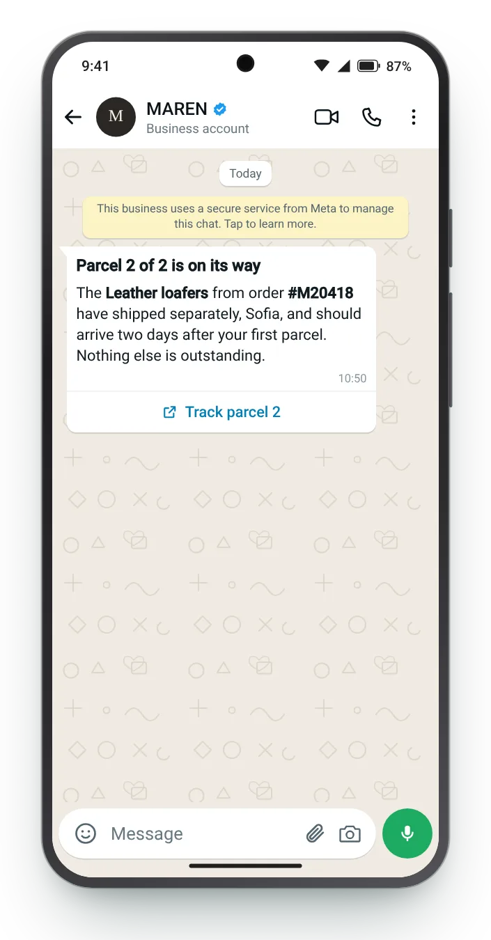 The rest is on its way: WhatsApp shipping update on an Android phone