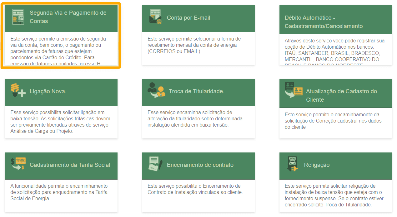 página interna do cemig atende